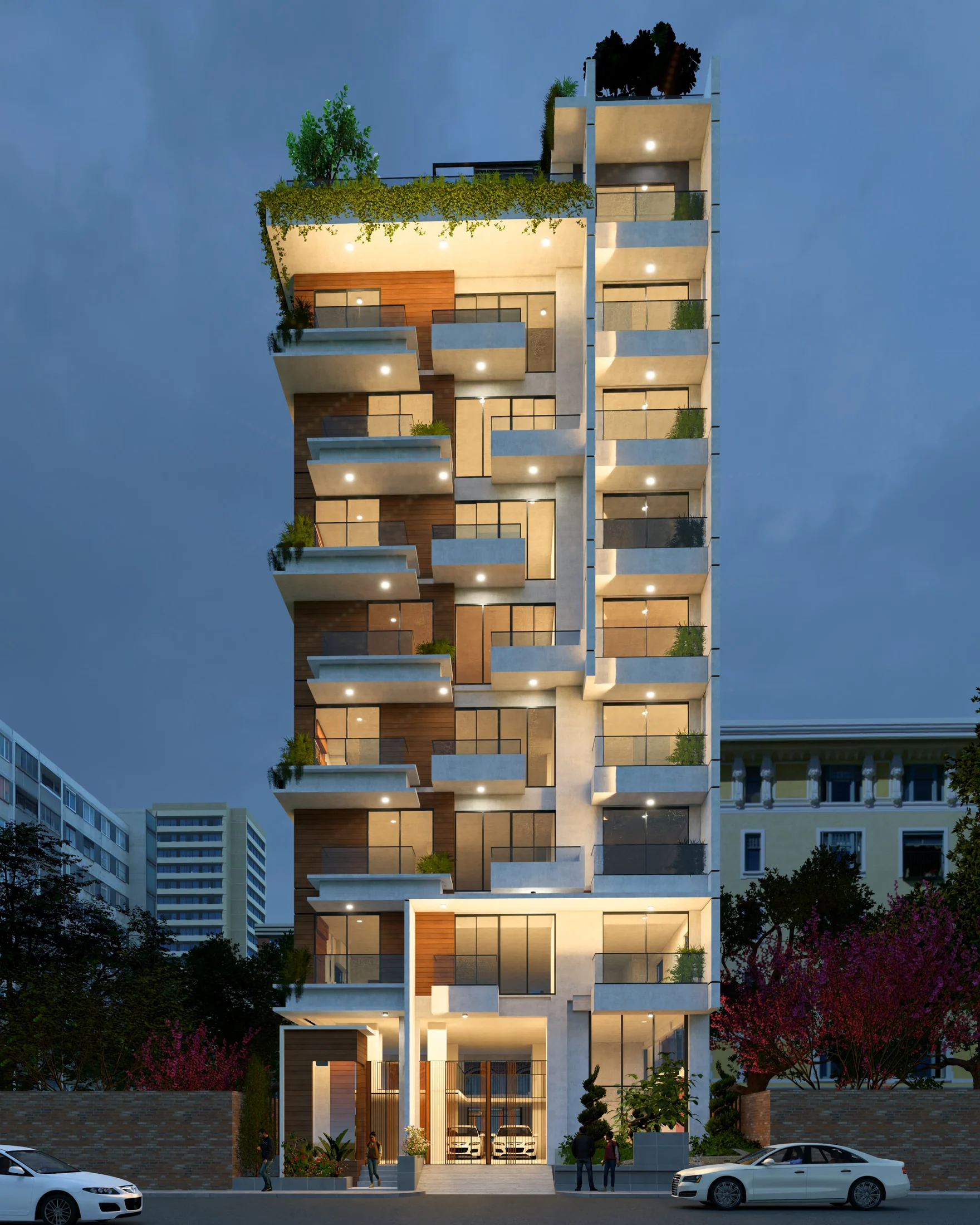 Aster Apartment evening front view