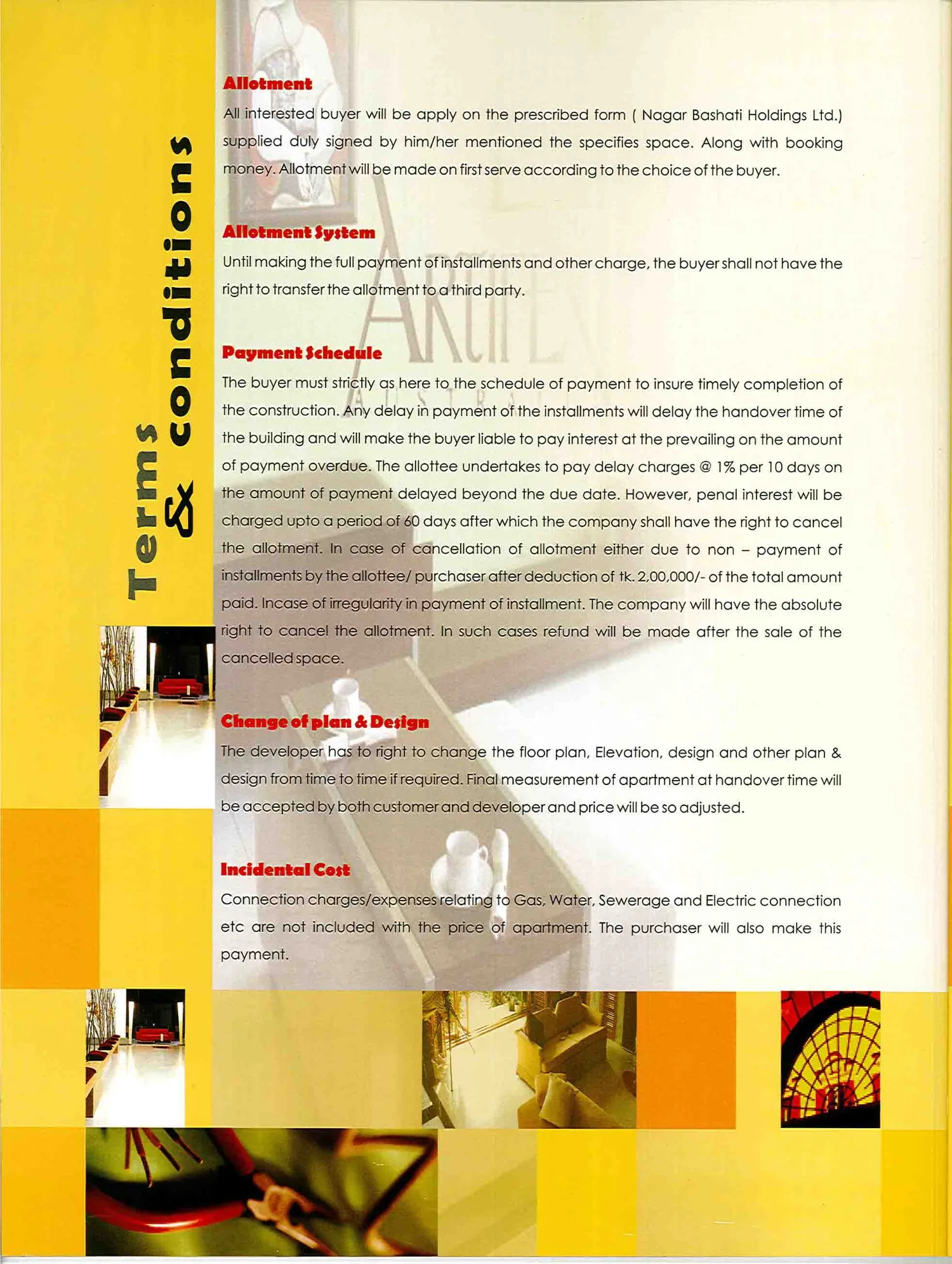 Terms and conditions page one