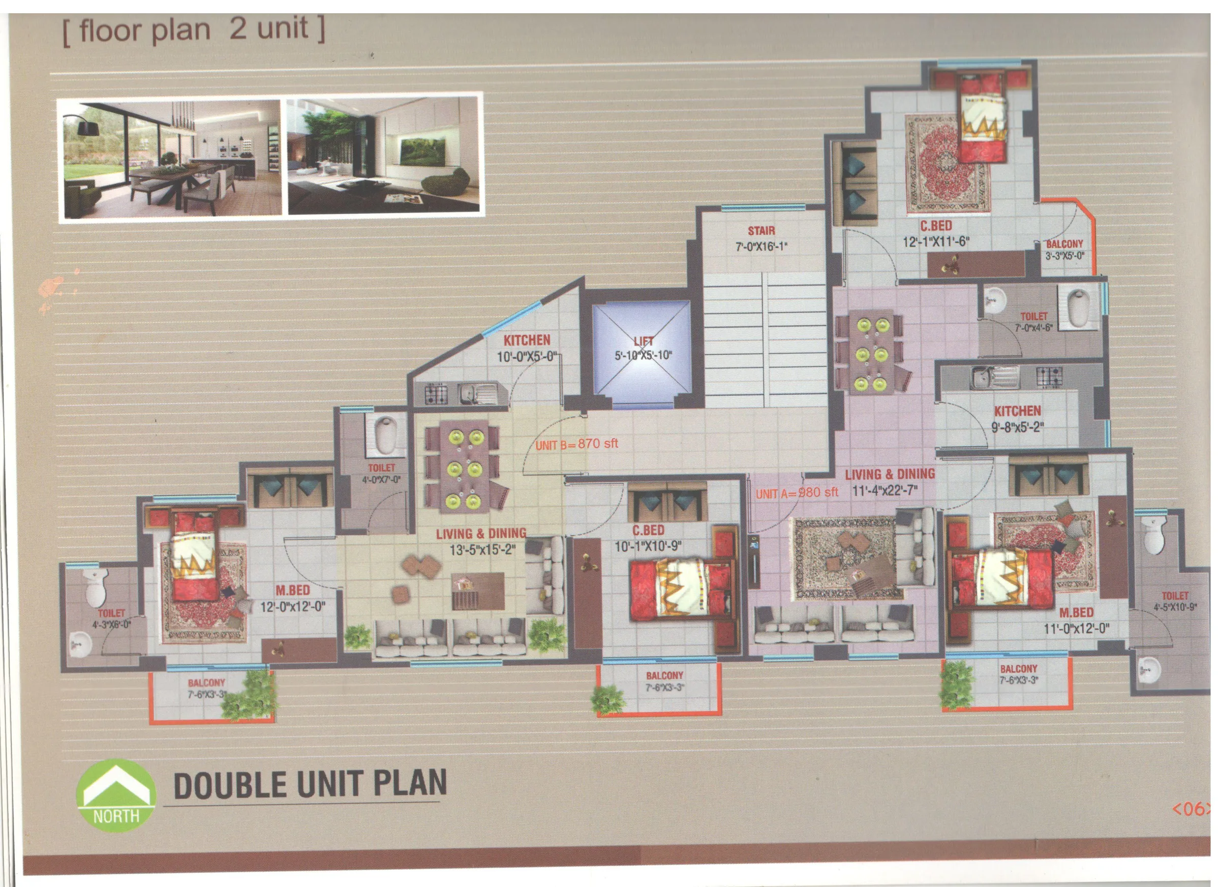 Hosna Taj double-unit floor plan