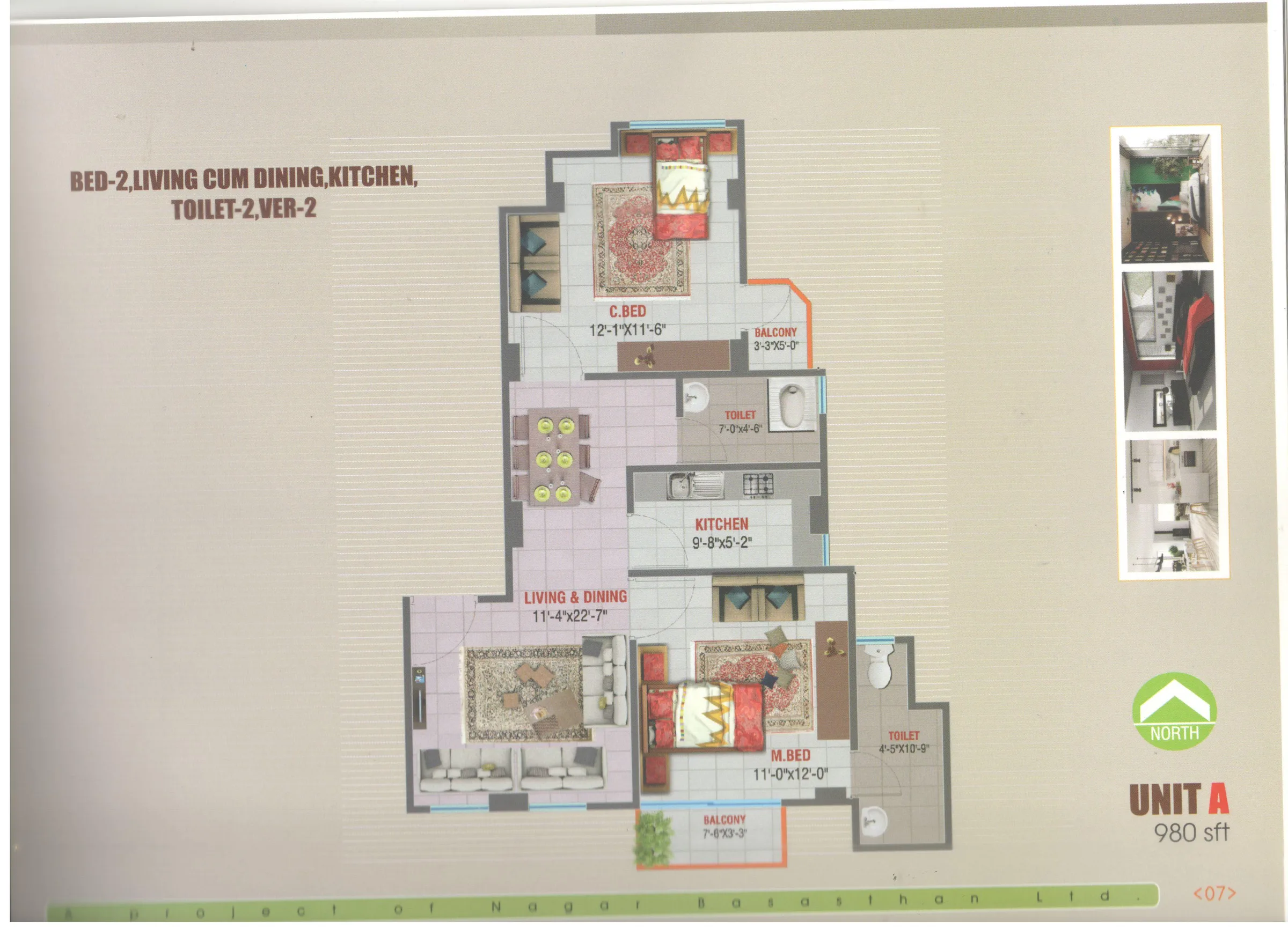 Hosna Taj Unit A 980 sq ft plan